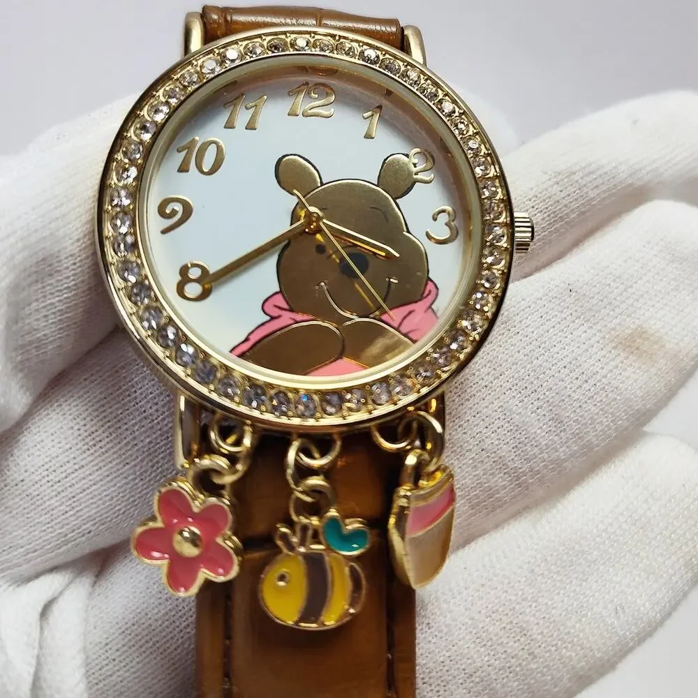 Disney Winnie the Pooh Charm Dangle Watch Bee Hunny Rhinestone Gold